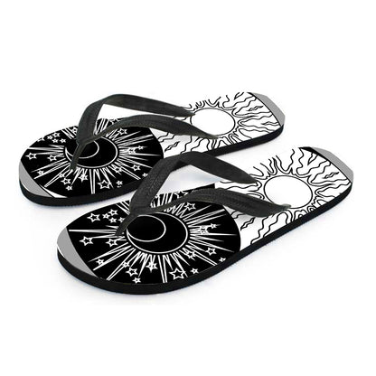 Sun And Moon Yin Yang Print Flip Flops