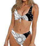 Sun And Moon Yin Yang Print Front Bow Tie Bikini