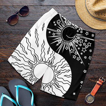 Sun And Moon Yin Yang Print Men's Shorts