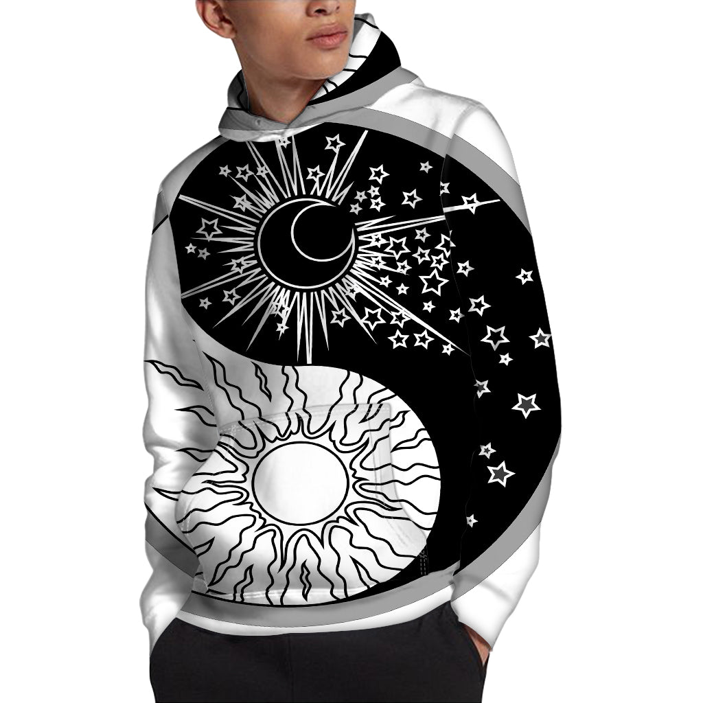 Sun And Moon Yin Yang Print Pullover Hoodie