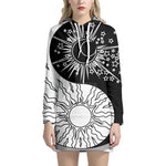 Sun And Moon Yin Yang Print Pullover Hoodie Dress