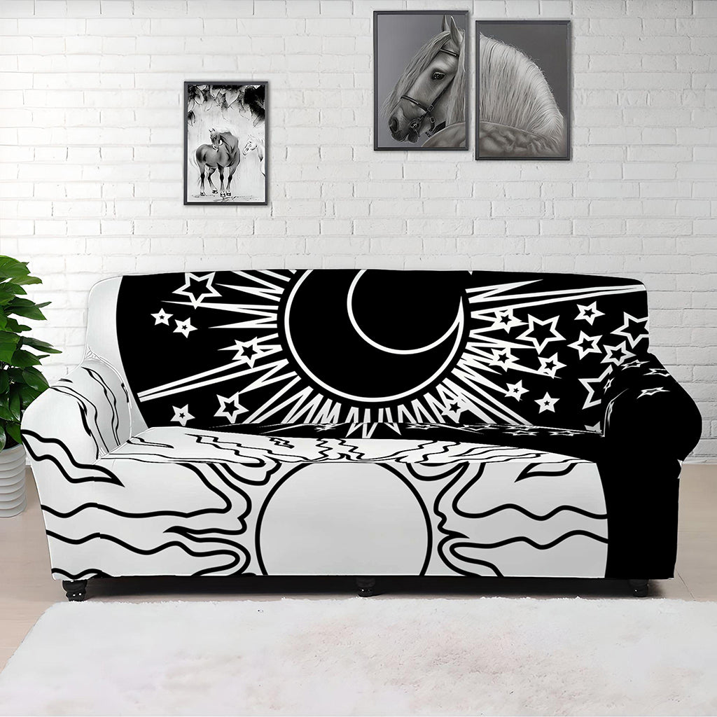 Sun And Moon Yin Yang Print Sofa Cover