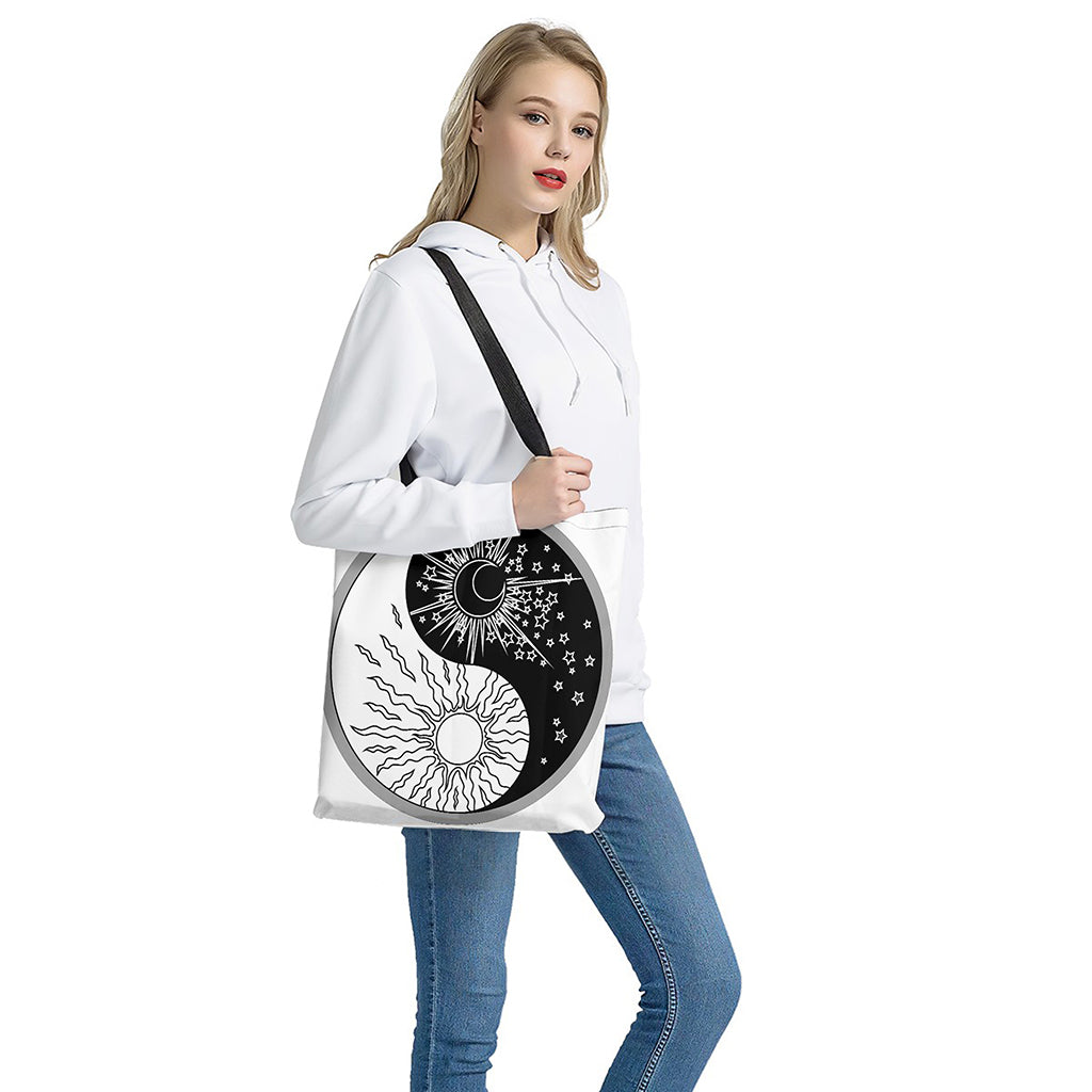 Sun And Moon Yin Yang Print Tote Bag