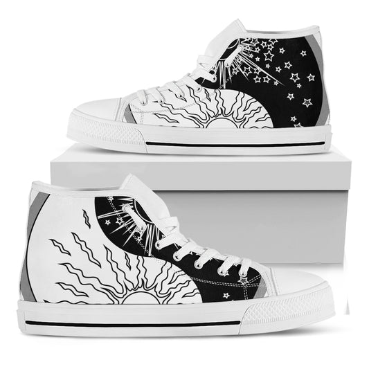 Sun And Moon Yin Yang Print White High Top Shoes