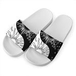 Sun And Moon Yin Yang Print White Slide Sandals