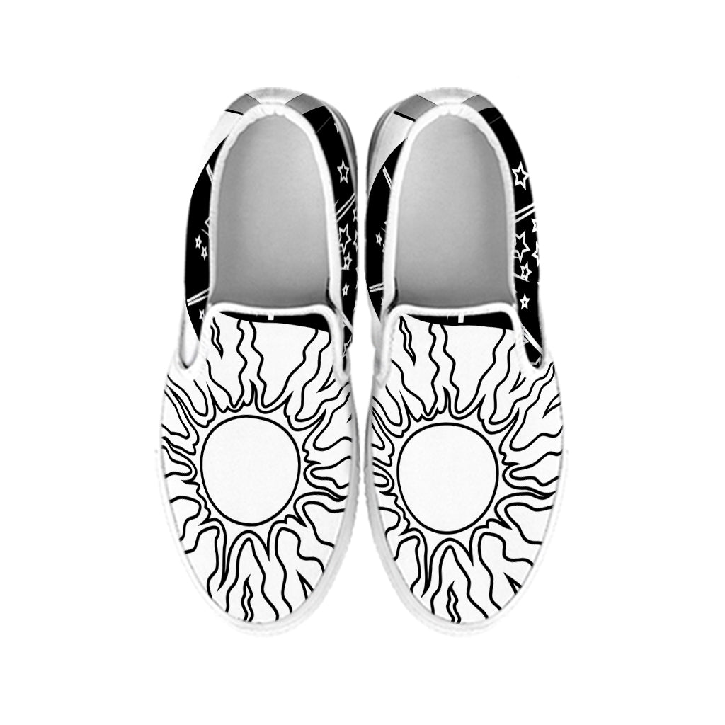 Sun And Moon Yin Yang Print White Slip On Shoes