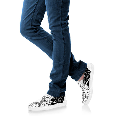 Sun And Moon Yin Yang Print White Slip On Shoes