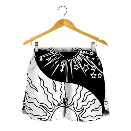 Sun And Moon Yin Yang Print Women's Shorts