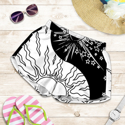 Sun And Moon Yin Yang Print Women's Shorts