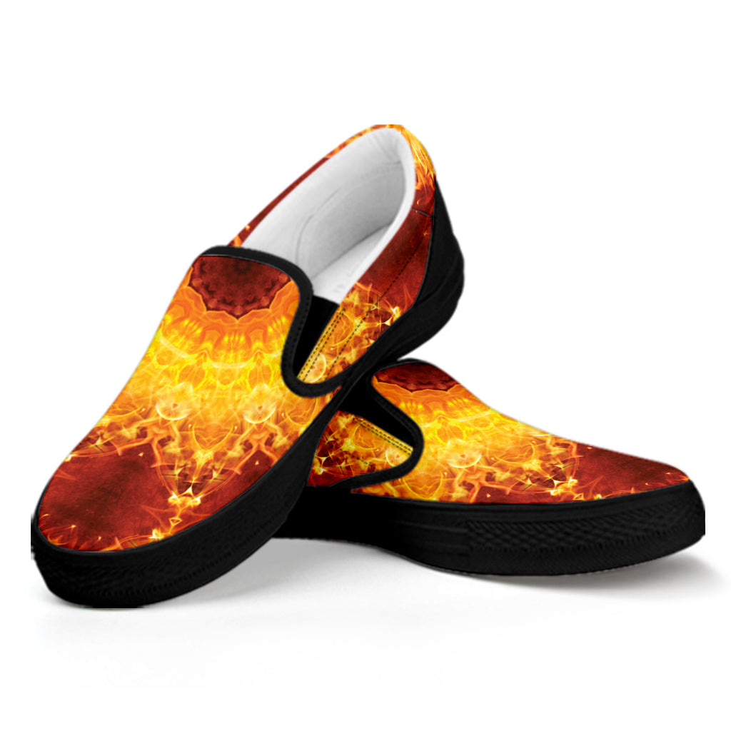 Sun Fire Kaleidoscope Print Black Slip On Shoes