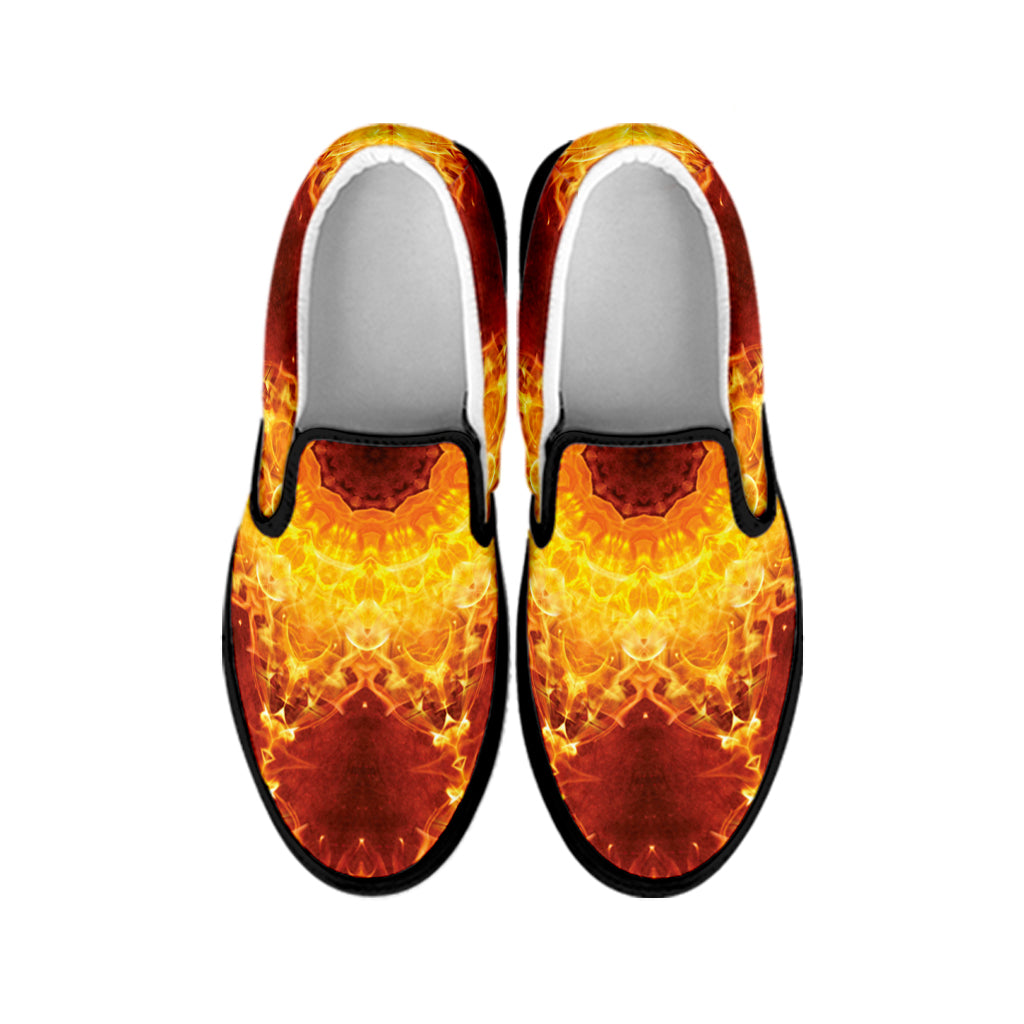 Sun Fire Kaleidoscope Print Black Slip On Shoes