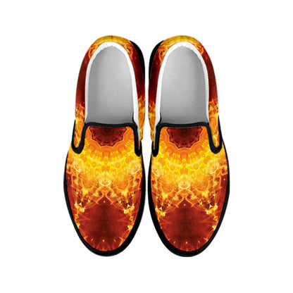 Sun Fire Kaleidoscope Print Black Slip On Shoes