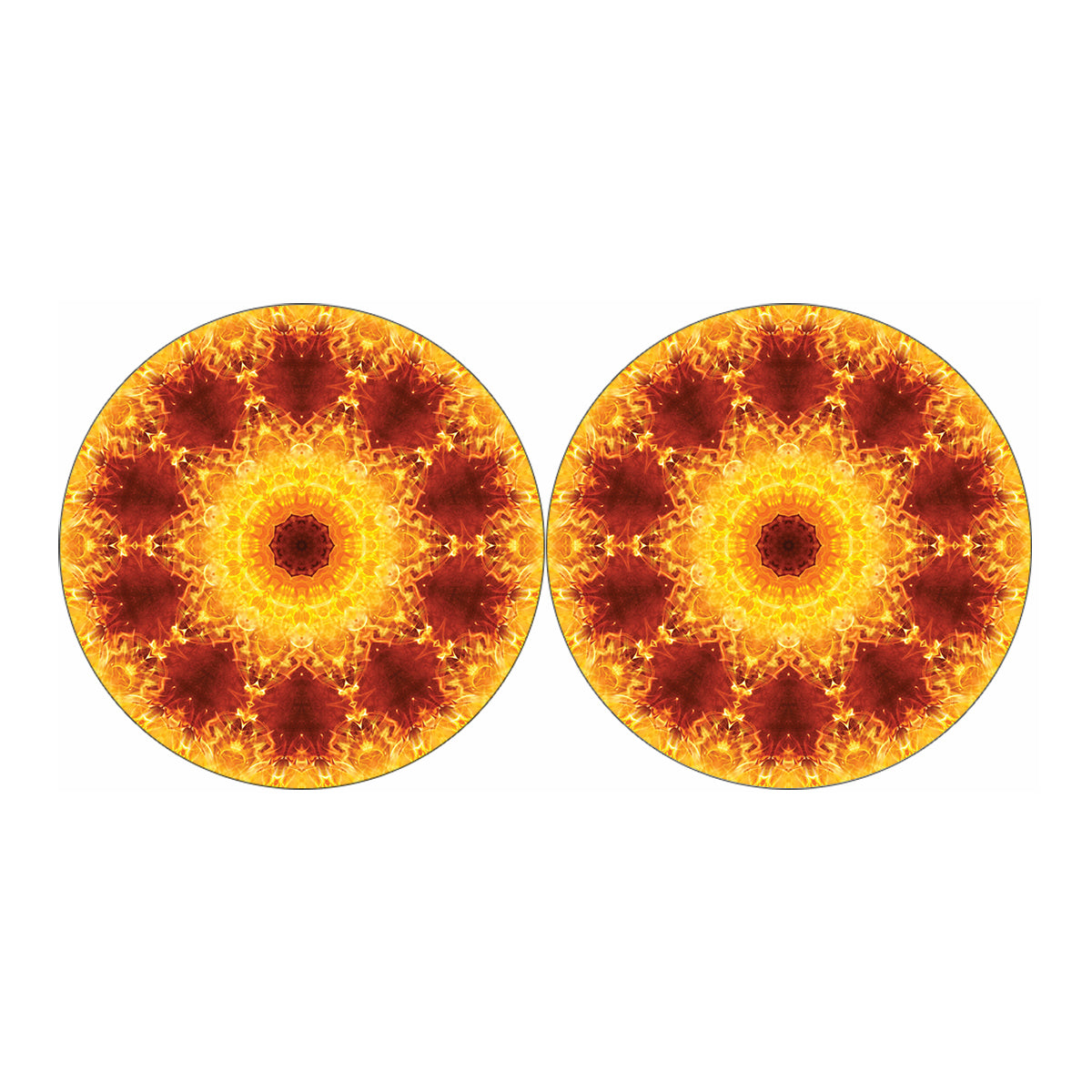 Sun Fire Kaleidoscope Print Car Coasters