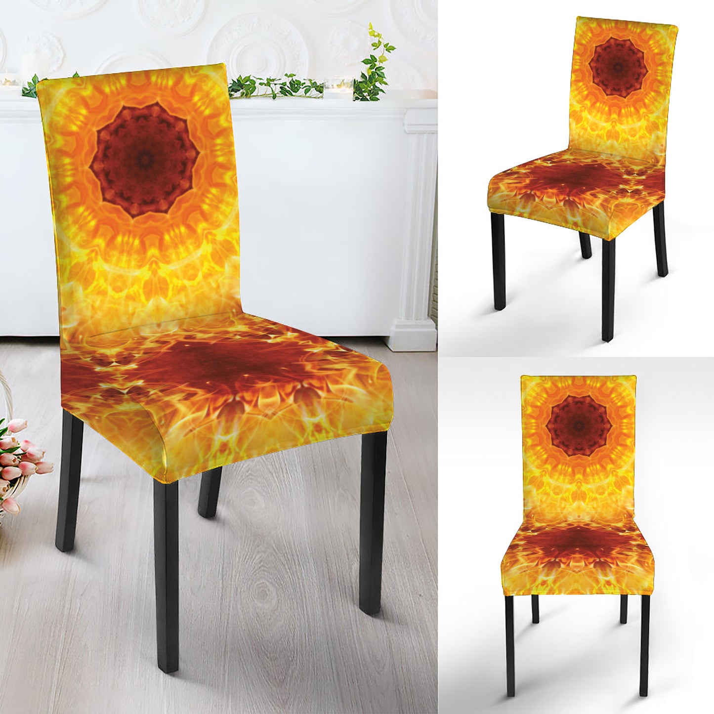 Sun Fire Kaleidoscope Print Dining Chair Slipcover