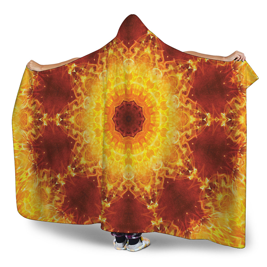 Sun Fire Kaleidoscope Print Hooded Blanket