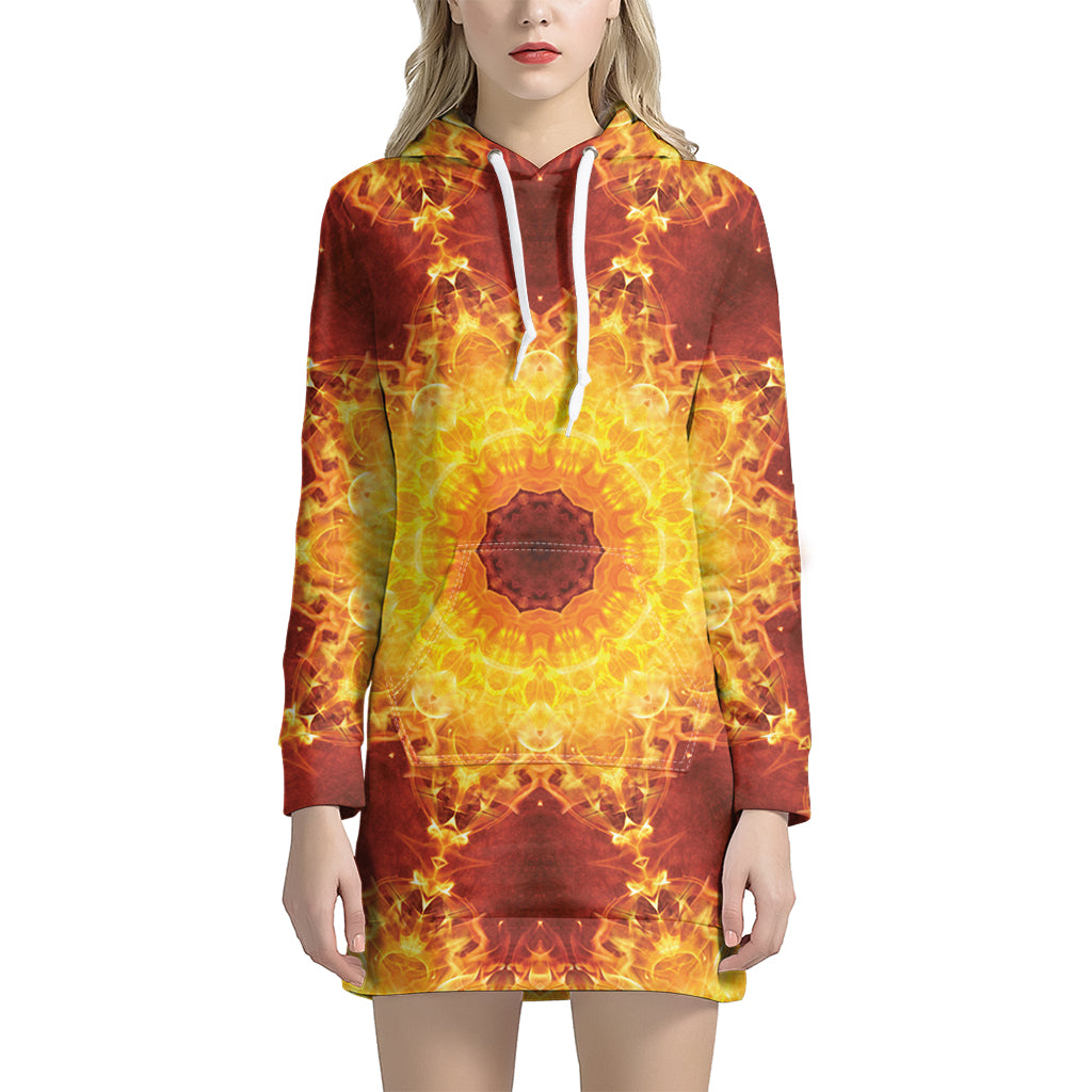 Sun Fire Kaleidoscope Print Hoodie Dress