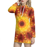 Sun Fire Kaleidoscope Print Hoodie Dress