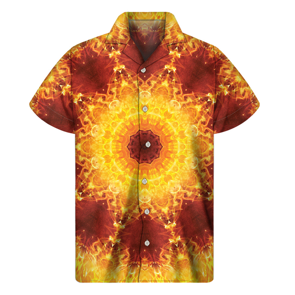 Sun Fire Kaleidoscope Print Men's Short Sleeve Shirt