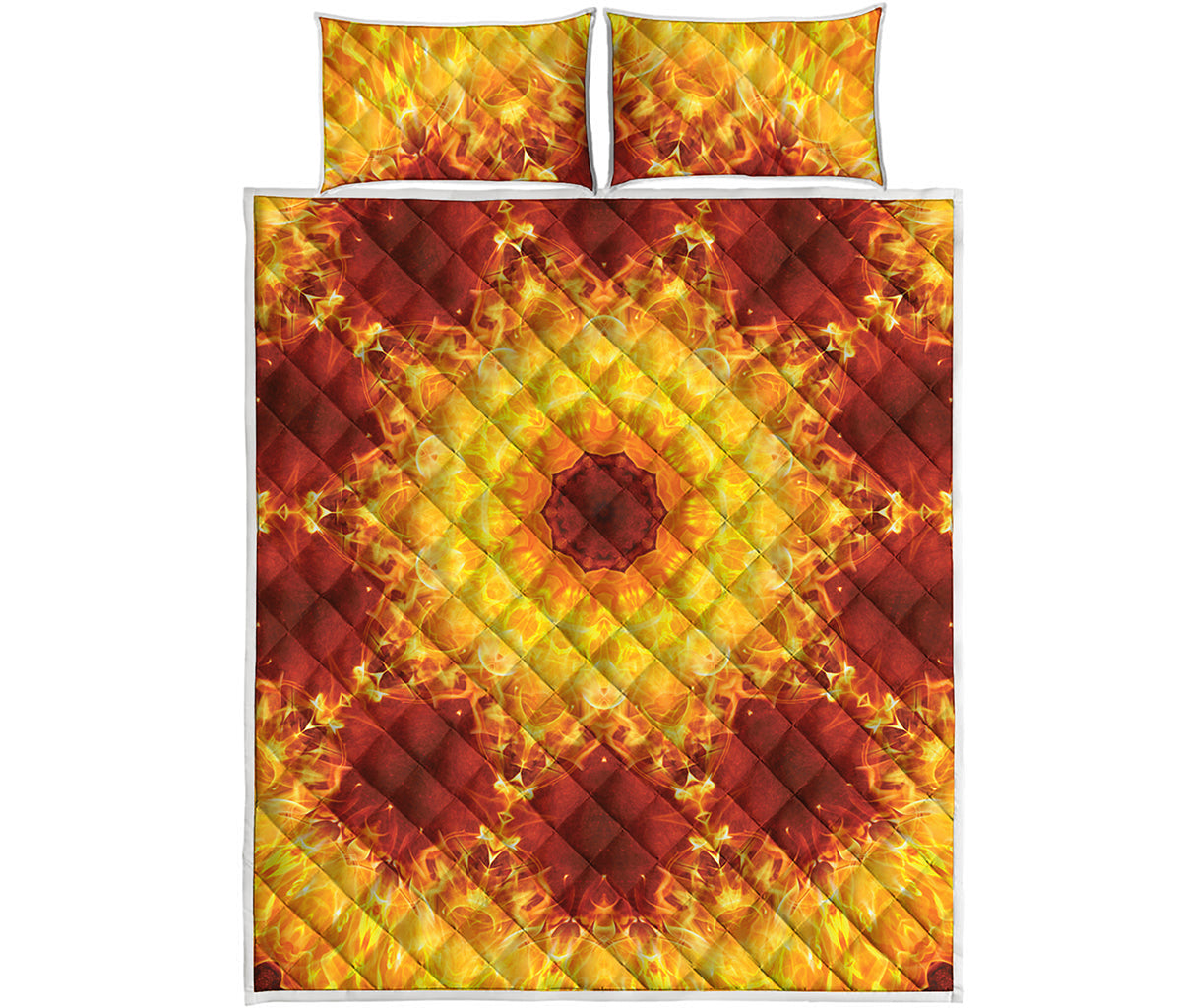 Sun Fire Kaleidoscope Print Quilt Bed Set