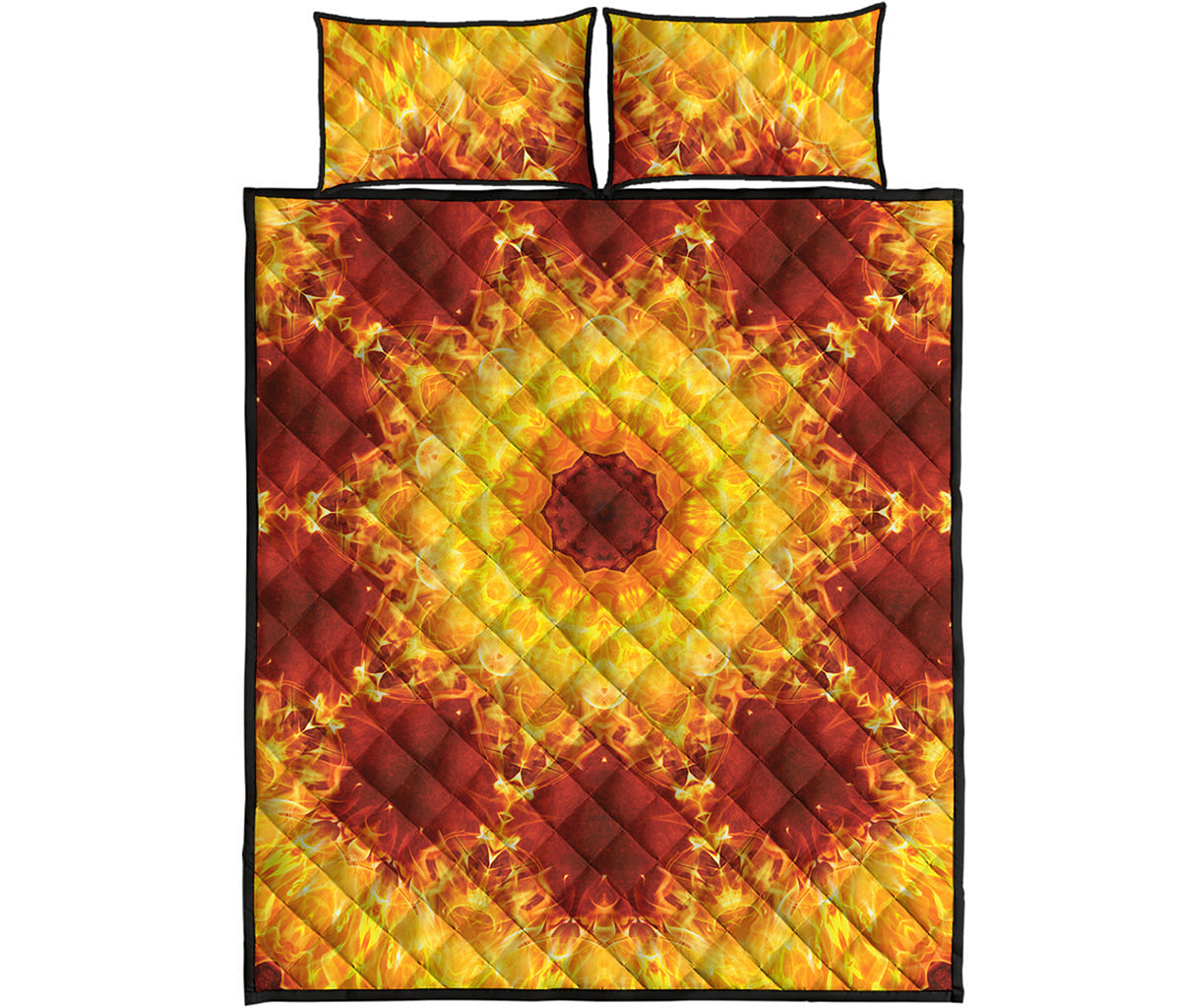Sun Fire Kaleidoscope Print Quilt Bed Set
