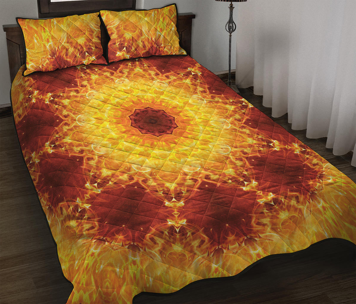 Sun Fire Kaleidoscope Print Quilt Bed Set