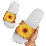 Sun Fire Kaleidoscope Print White Slide Sandals