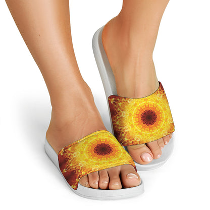 Sun Fire Kaleidoscope Print White Slide Sandals
