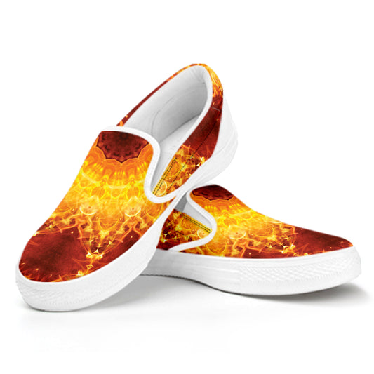 Sun Fire Kaleidoscope Print White Slip On Shoes