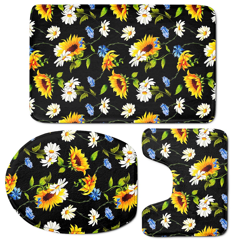 Sunflower Chamomile Pattern Print 3 Piece Bath Mat Set