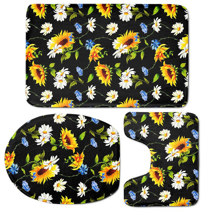 Sunflower Chamomile Pattern Print 3 Piece Bath Mat Set