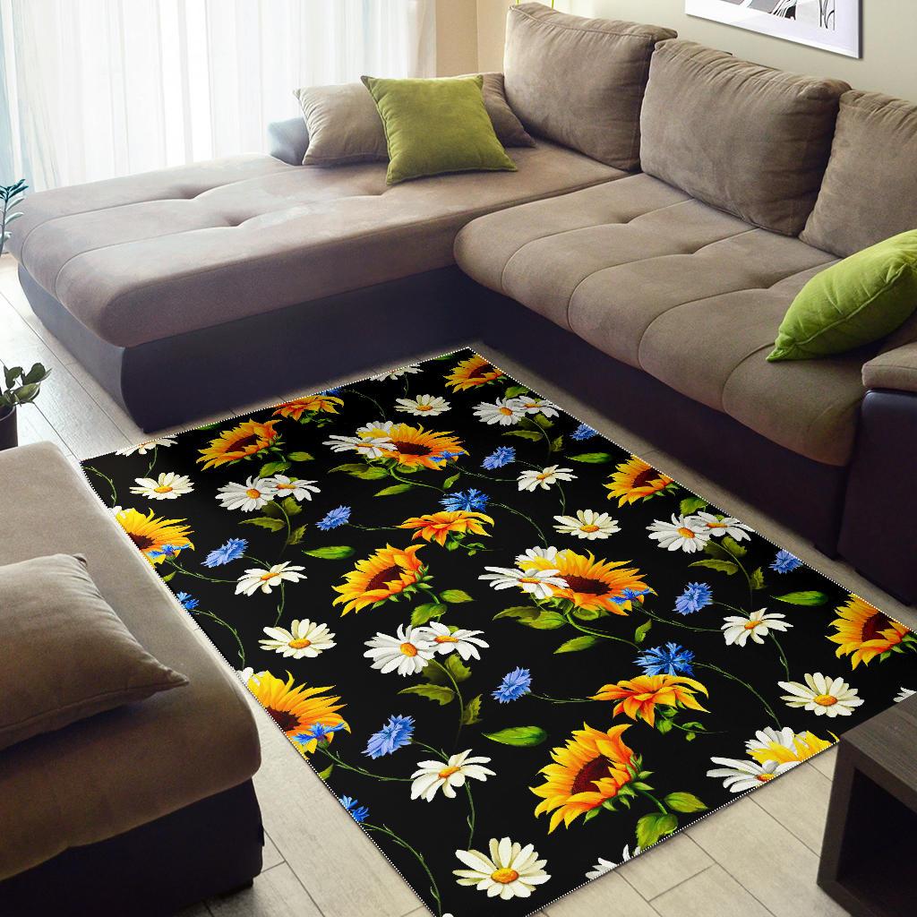 Sunflower Chamomile Pattern Print Area Rug GearFrost