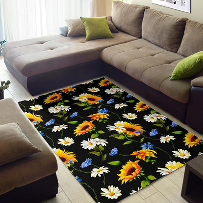 Sunflower Chamomile Pattern Print Area Rug GearFrost