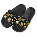 Sunflower Chamomile Pattern Print Black Slide Sandals