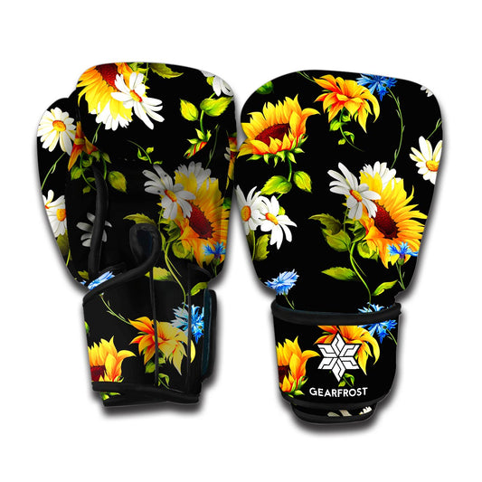 Sunflower Chamomile Pattern Print Boxing Gloves