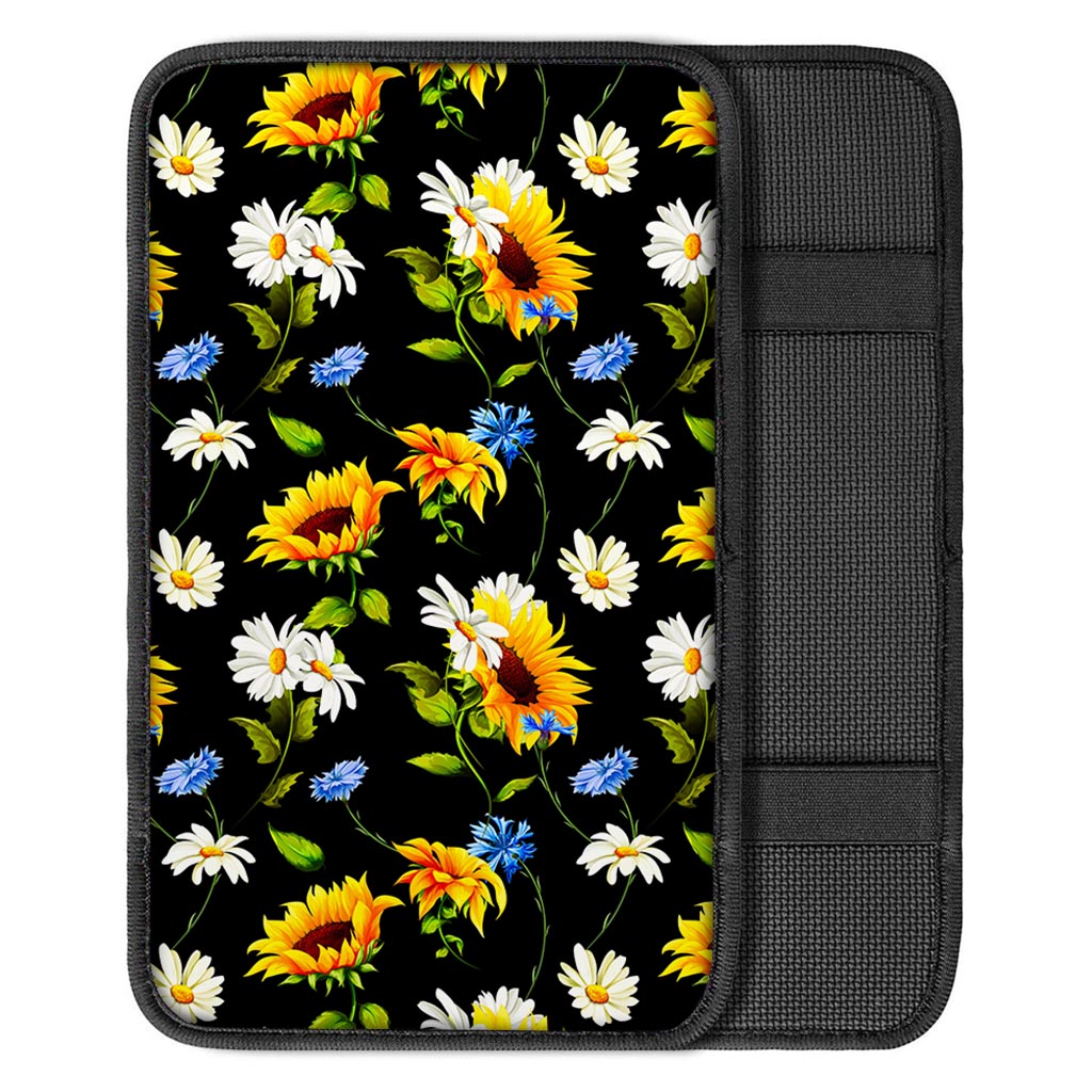Sunflower Chamomile Pattern Print Car Center Console Cover