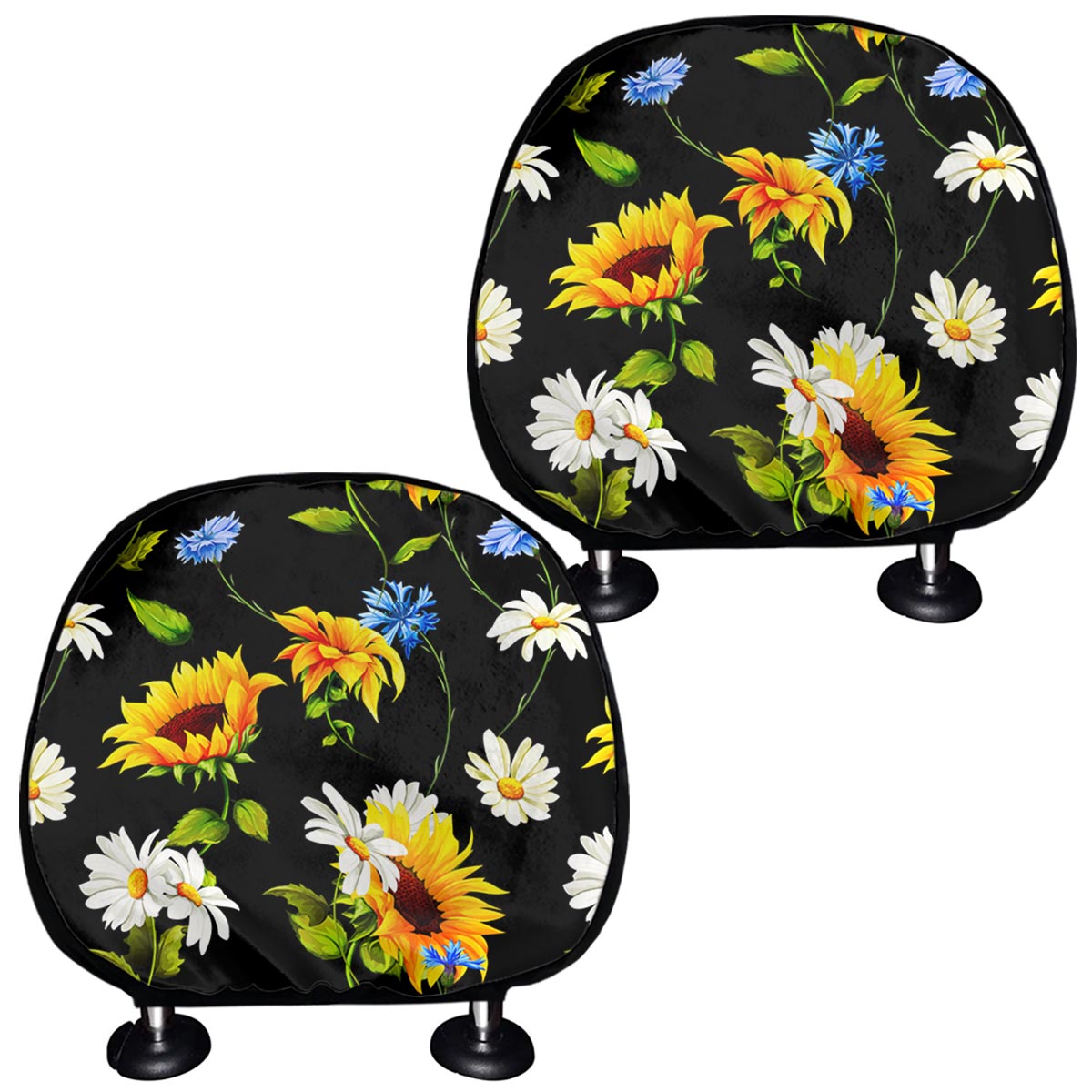 Sunflower Chamomile Pattern Print Car Headrest Covers