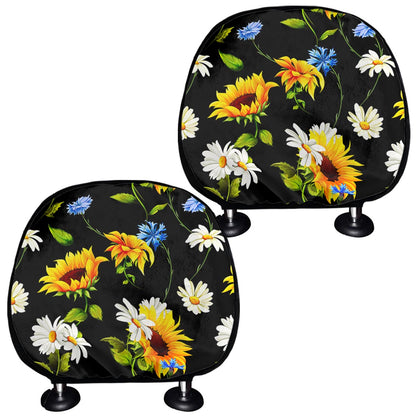Sunflower Chamomile Pattern Print Car Headrest Covers