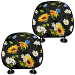 Sunflower Chamomile Pattern Print Car Headrest Covers