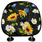 Sunflower Chamomile Pattern Print Car Headrest Covers