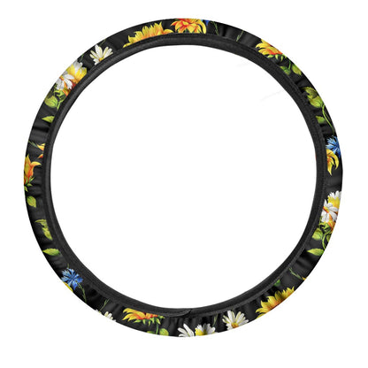 Sunflower Chamomile Pattern Print Car Steering Wheel Cover