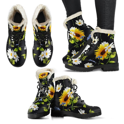 Sunflower Chamomile Pattern Print Comfy Boots GearFrost