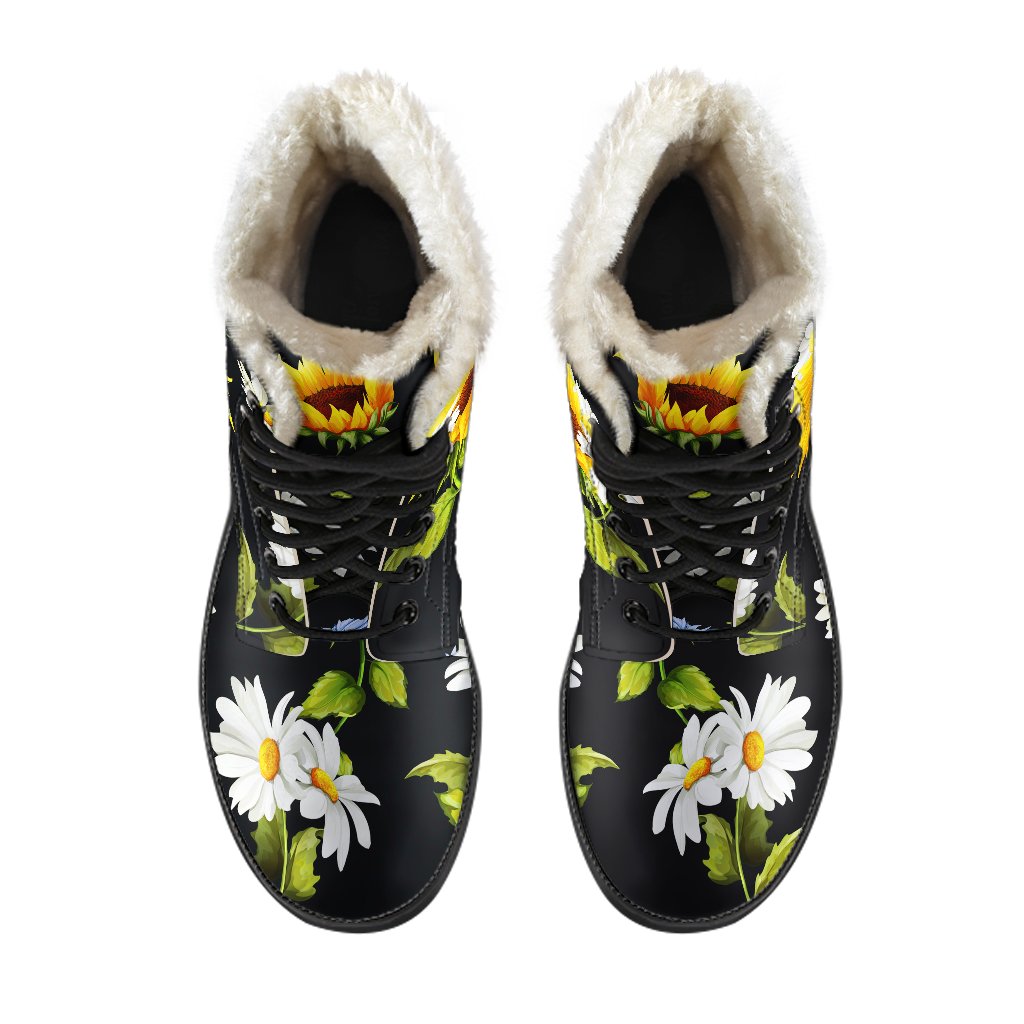 Sunflower Chamomile Pattern Print Comfy Boots GearFrost