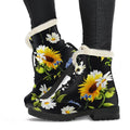 Sunflower Chamomile Pattern Print Faux Fur Leather Boots