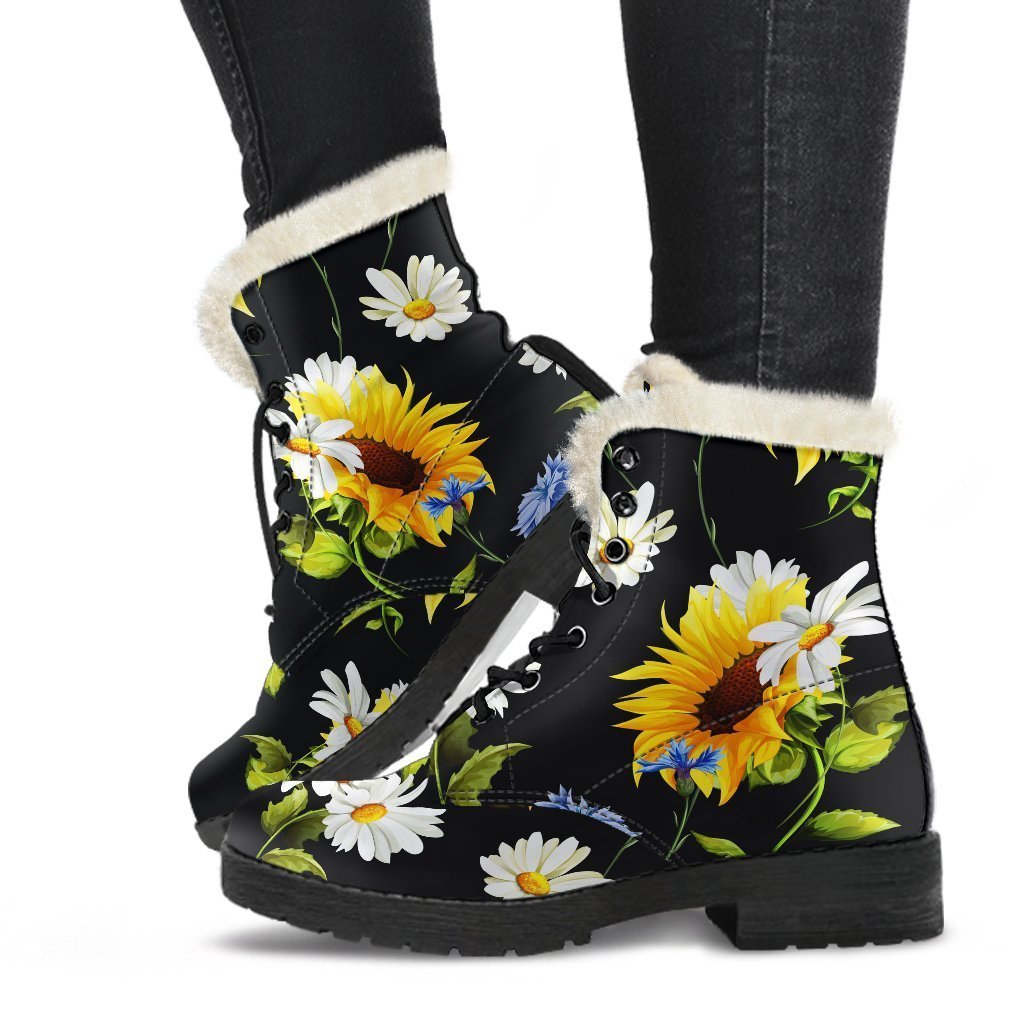 Sunflower Chamomile Pattern Print Comfy Boots GearFrost