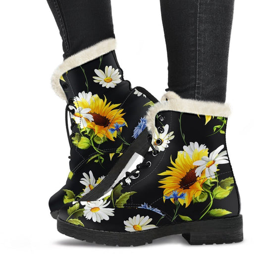 Sunflower Chamomile Pattern Print Comfy Boots GearFrost
