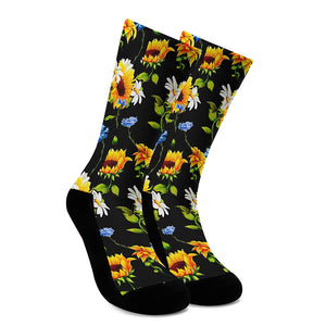 Sunflower Chamomile Pattern Print Crew Socks