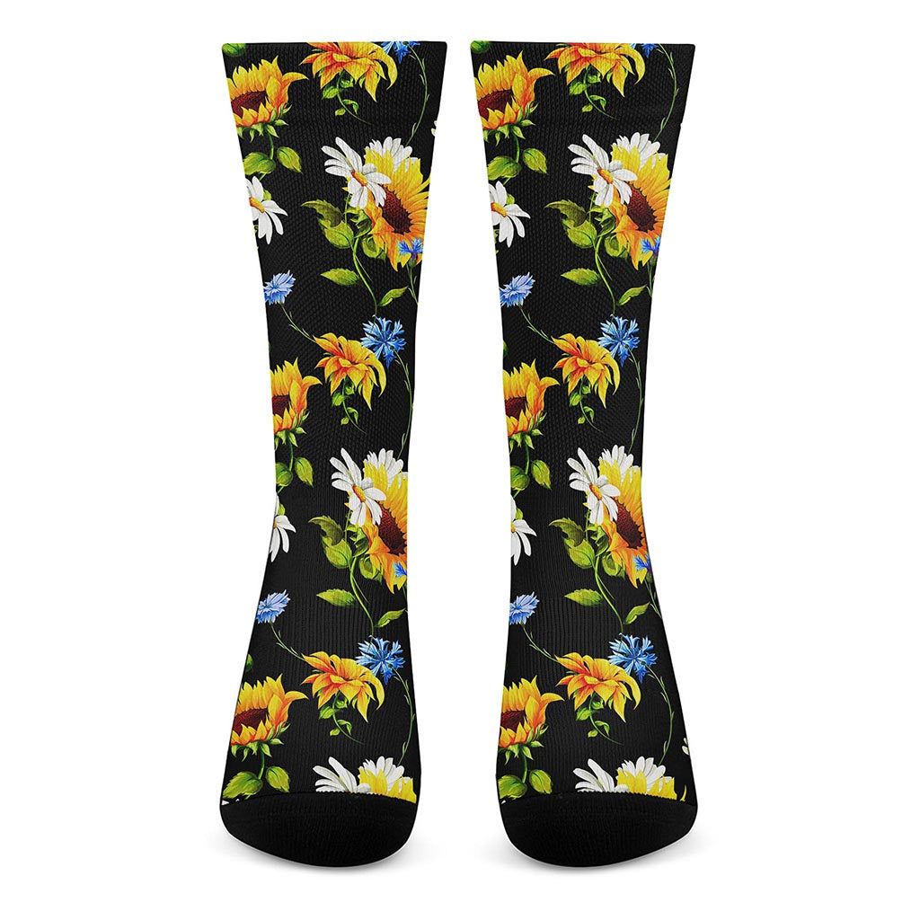 Sunflower Chamomile Pattern Print Crew Socks