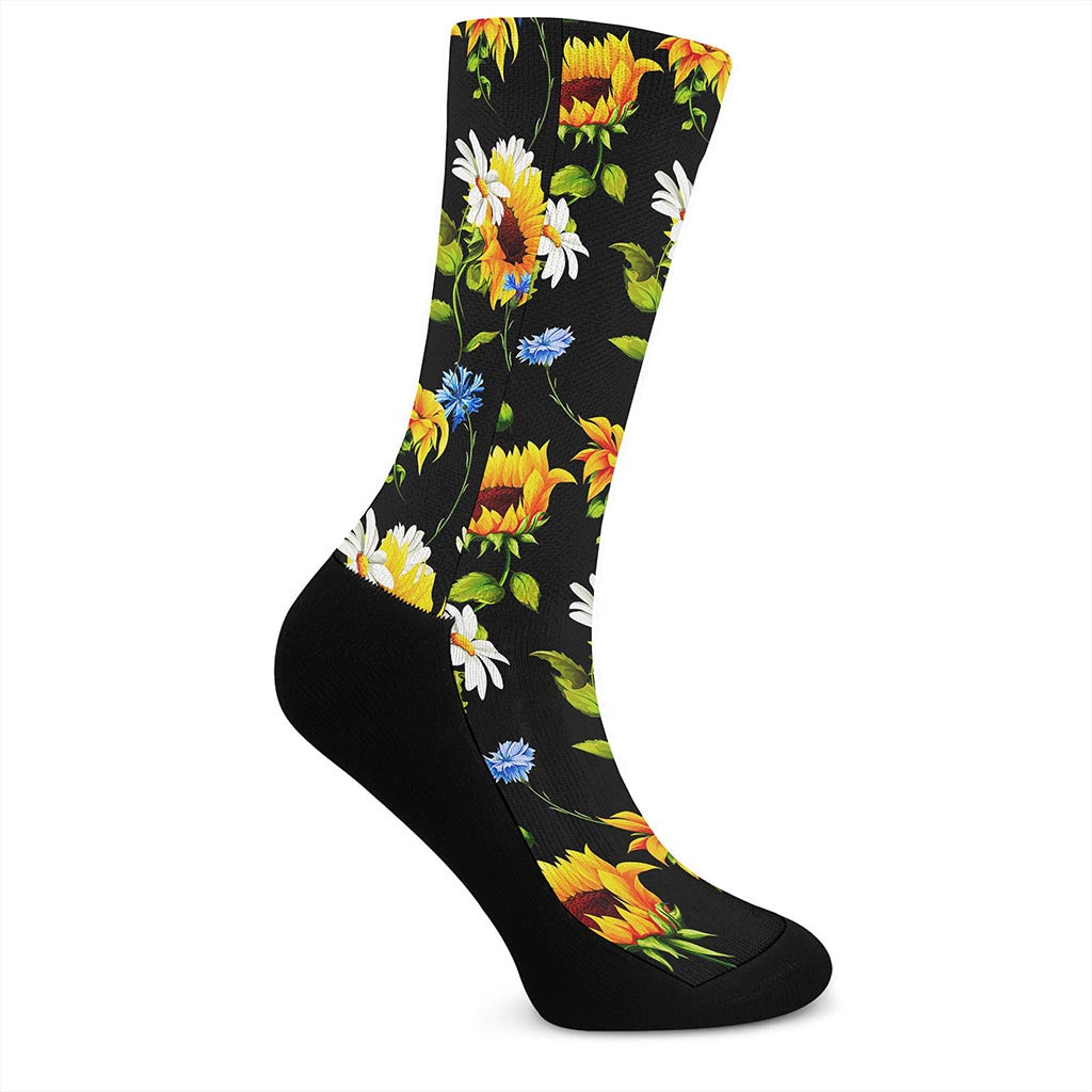 Sunflower Chamomile Pattern Print Crew Socks