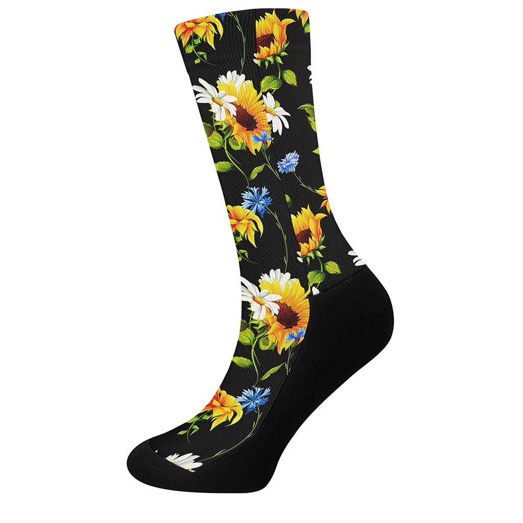 Sunflower Chamomile Pattern Print Crew Socks