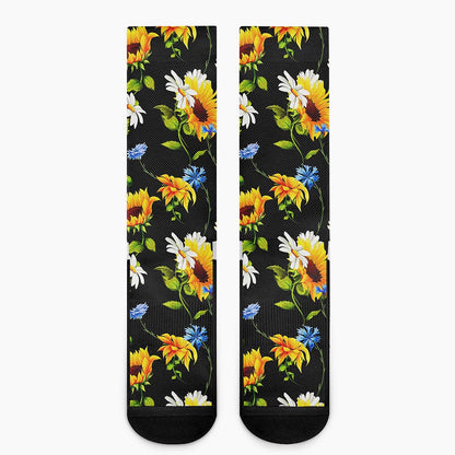 Sunflower Chamomile Pattern Print Crew Socks